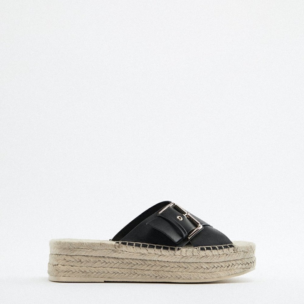 ZARA black jute raffia wedge platform sandals - Picture 2 of 6